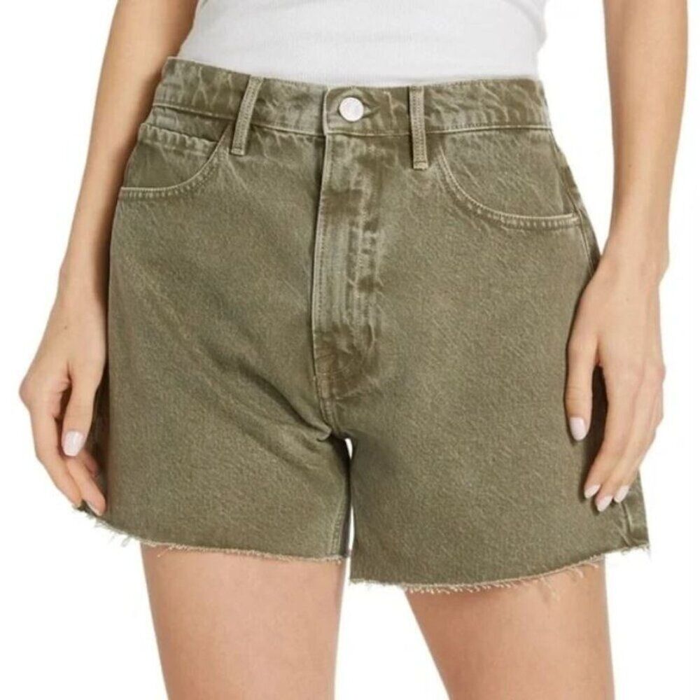 Frame Women's Shorts Le Super High Cut Off Shorts in Stone Moss Green Size 34